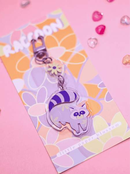 raccoon dangling acrylic keychain | purple