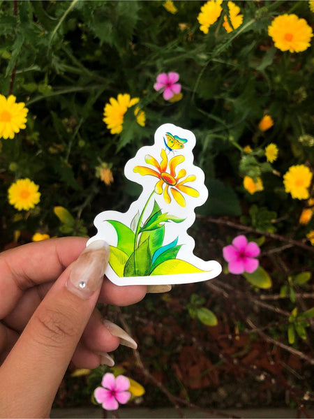 sticker-yellow-butterfly-and-yellow-green-daisies