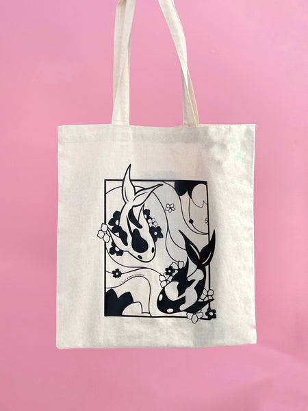 koi pond tote bag | calico and black