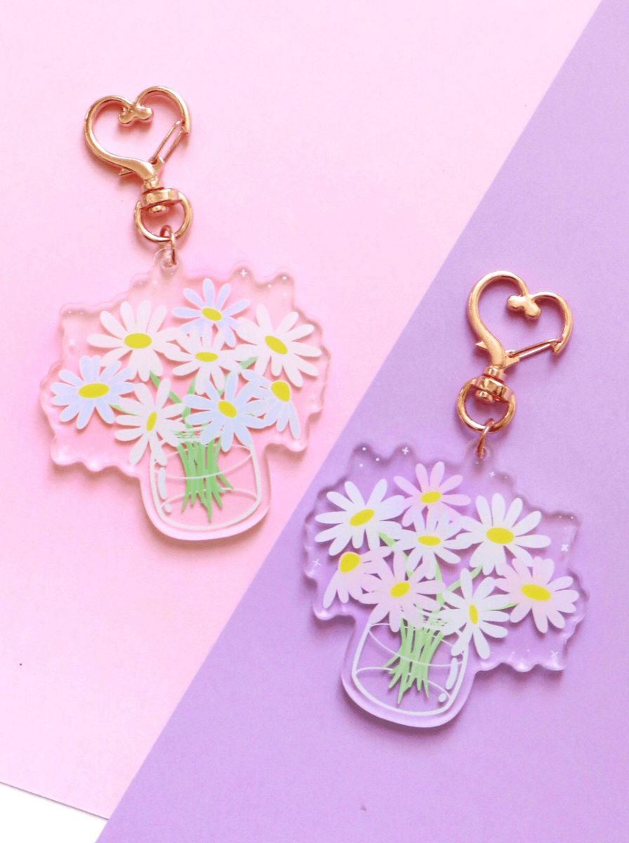 daisy jar keychain (pink and yellow) | Little Paper Blossom