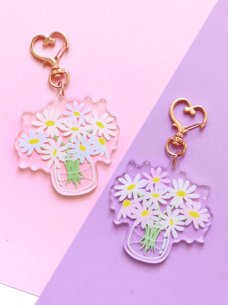 daisy jar keychain (pink & blue)