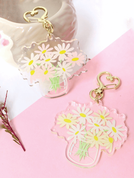 daisy jar keychain (pink & yellow)