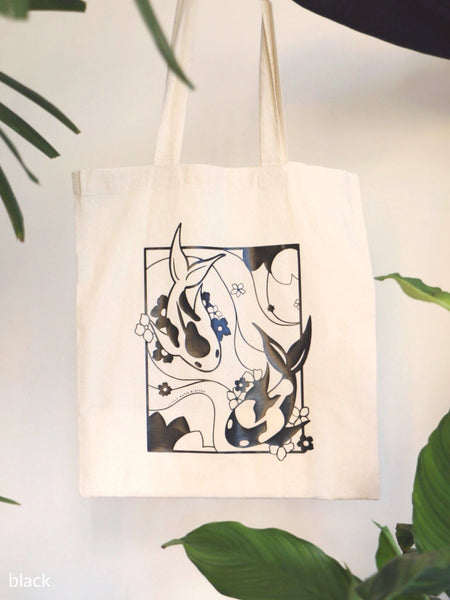 koi pond tote bag | calico and black