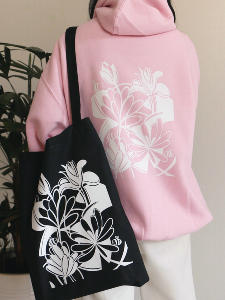 pink lotus pond hoodie and tote bag SPECIAL BUNDLE