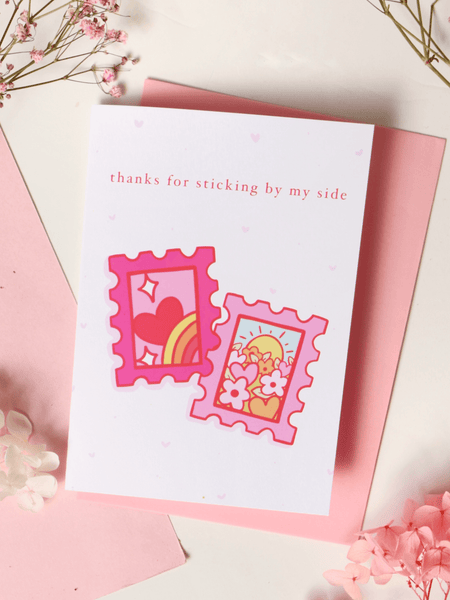 'thanks for sticking by my side' | love stamp greeting card