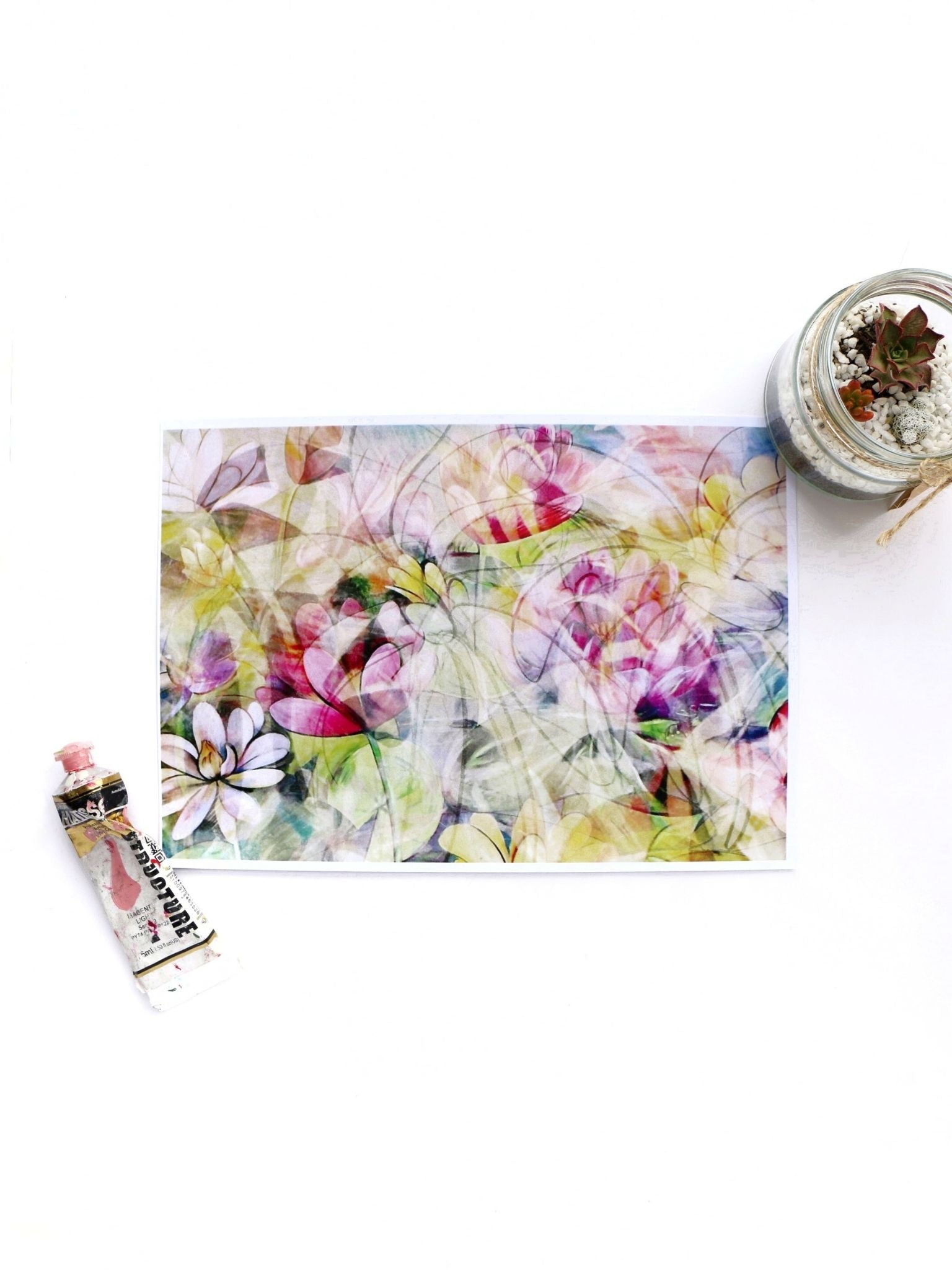 prints-new-years-bloom-art-prints-photo-lillies-pink-yellow-white-colour-pencil-water-colour-art-print