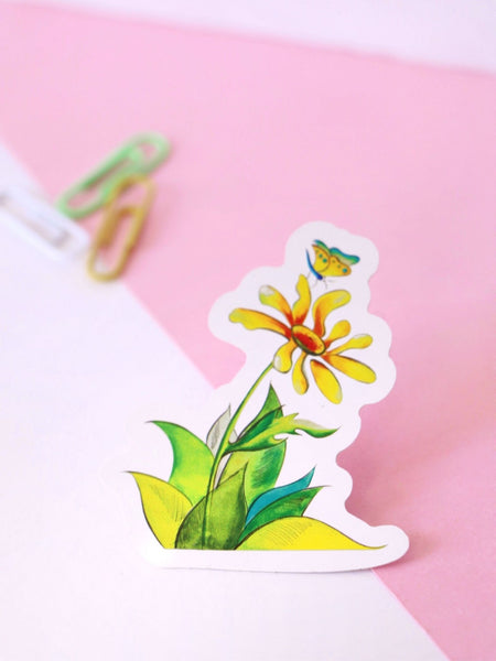 sticker-yellow-butterfly-and-yellow-green-daisies