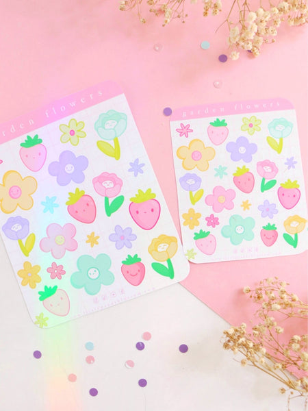 garden flowers sticker sheet | big and mini