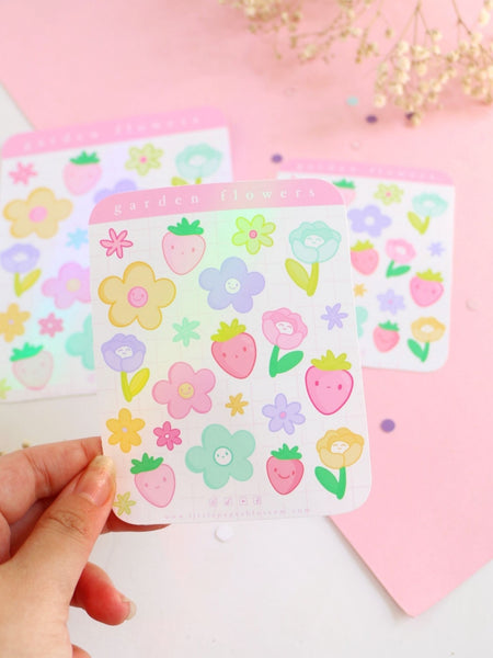 garden flowers sticker sheet | big and mini