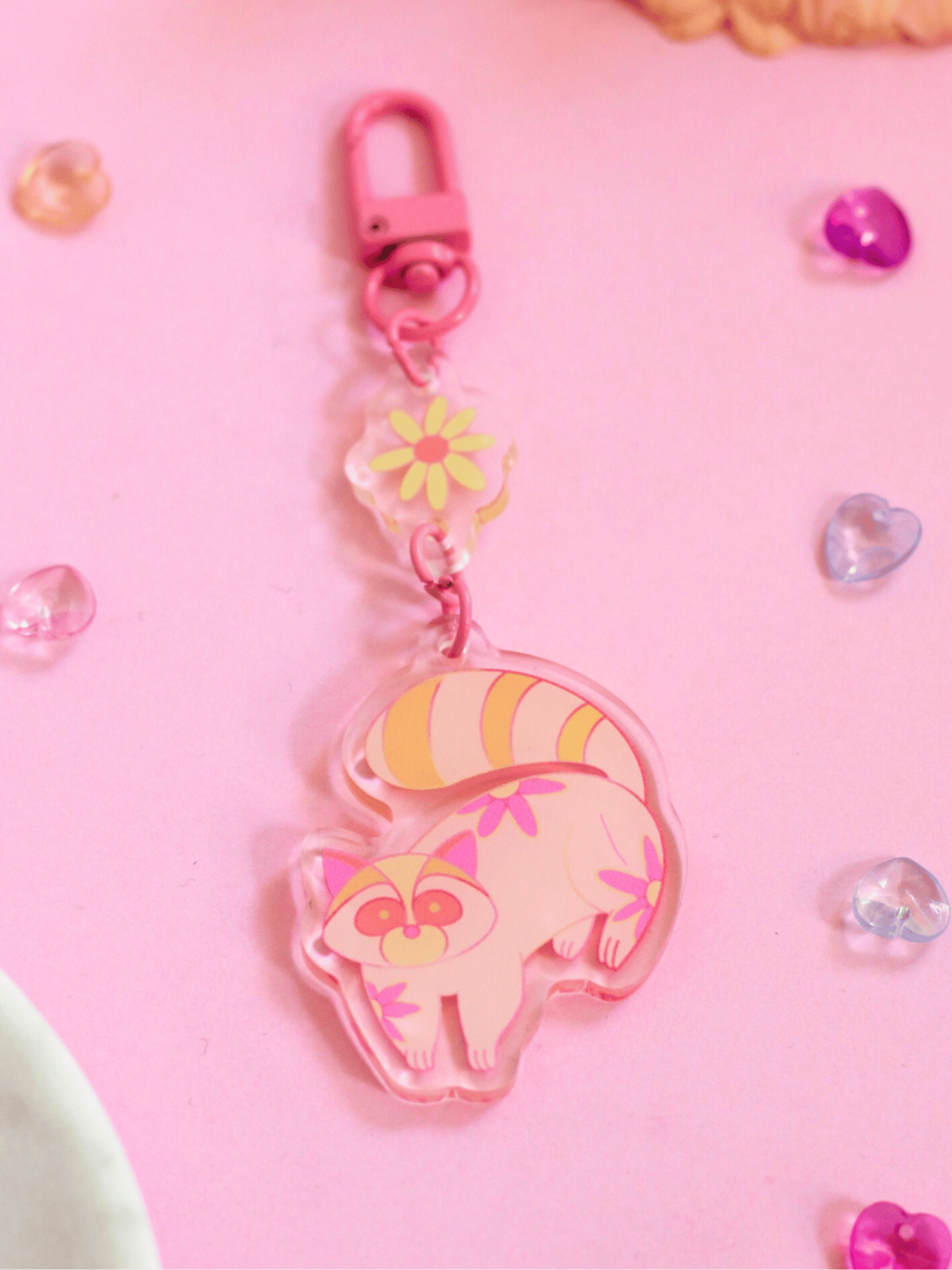 raccoon dangling acrylic keychain | pink