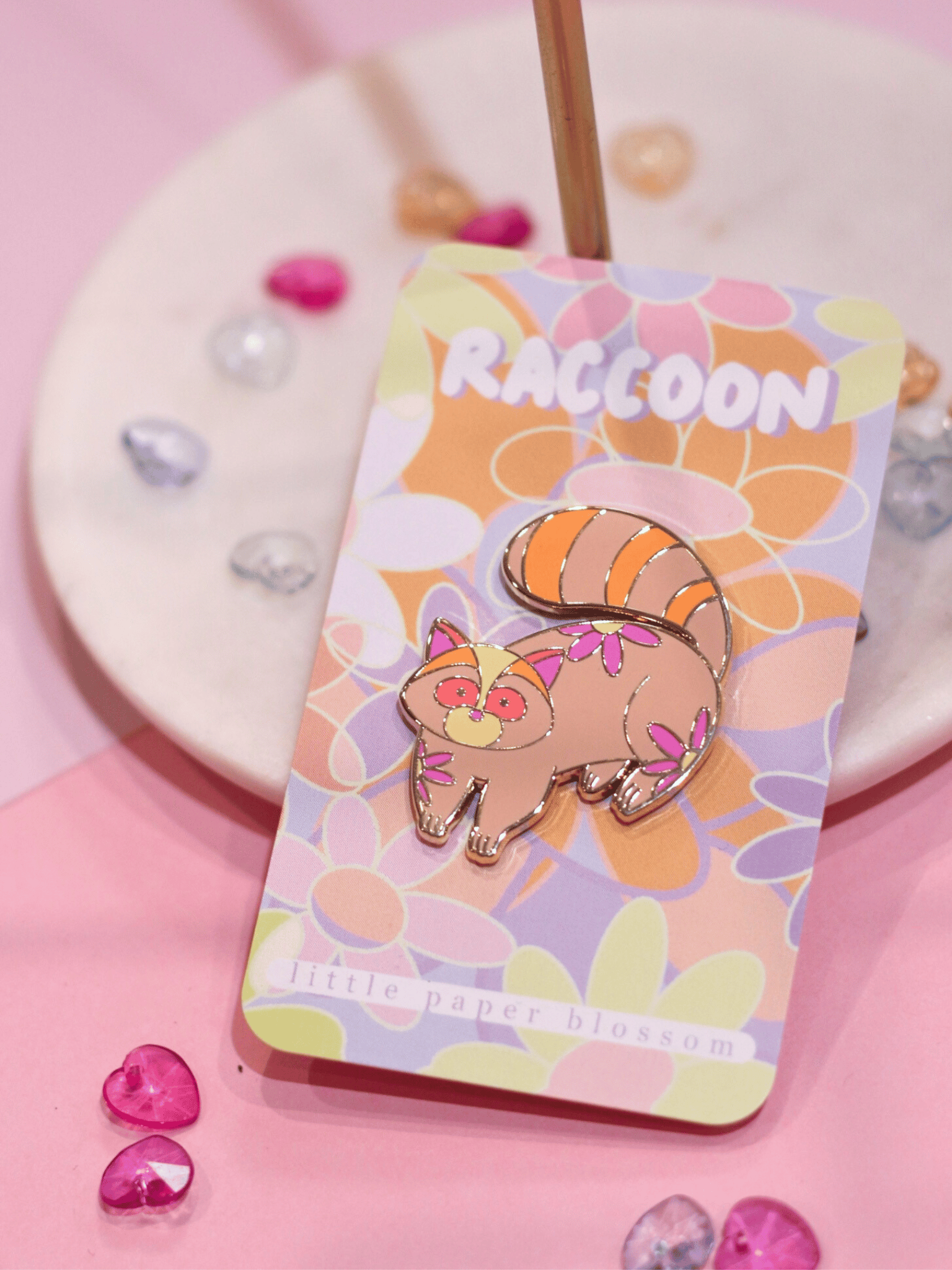 raccoon enamel pin | pink