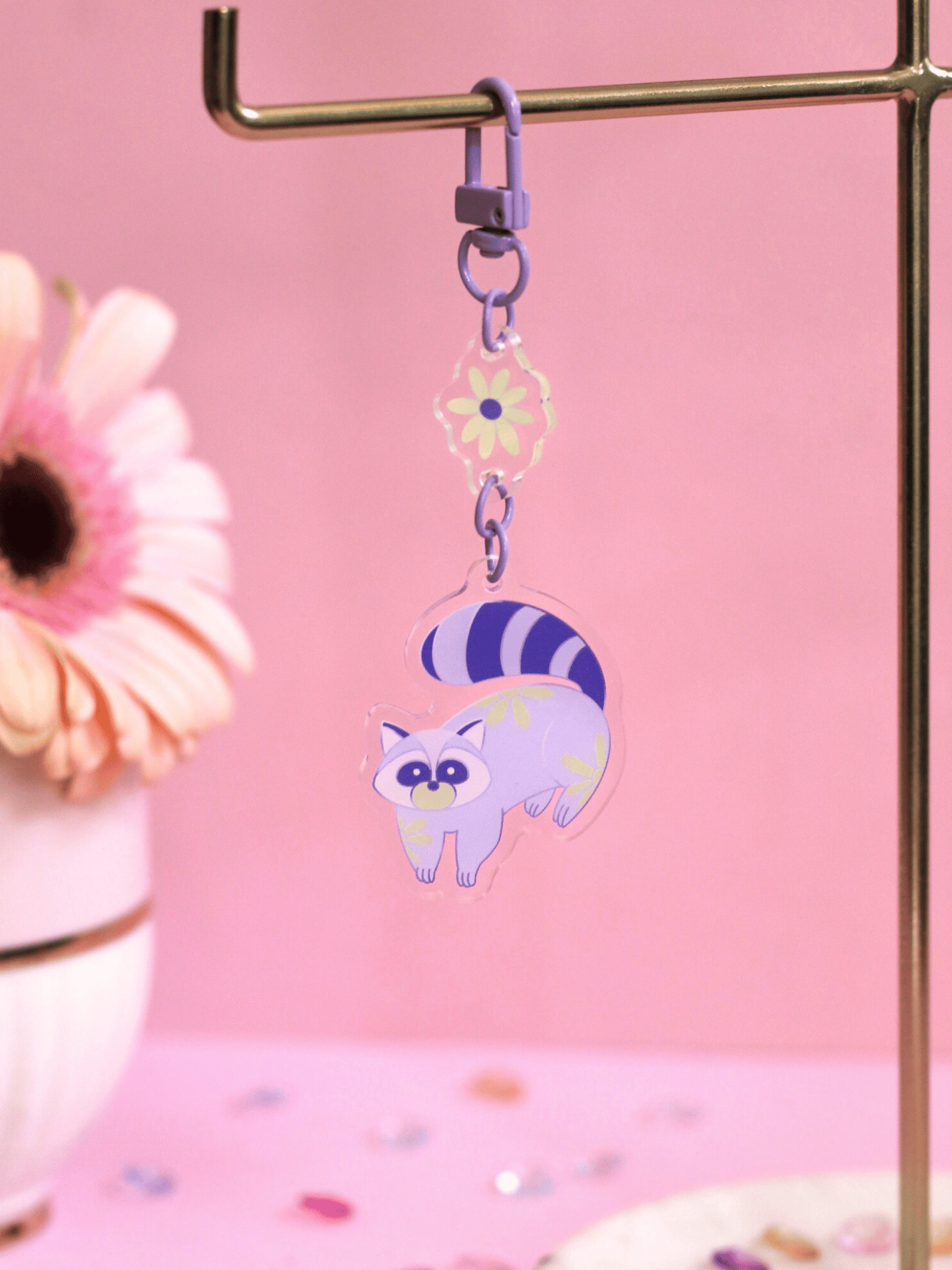 raccoon dangling acrylic keychain | purple