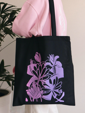 lotus pond black tote bag | gradient design