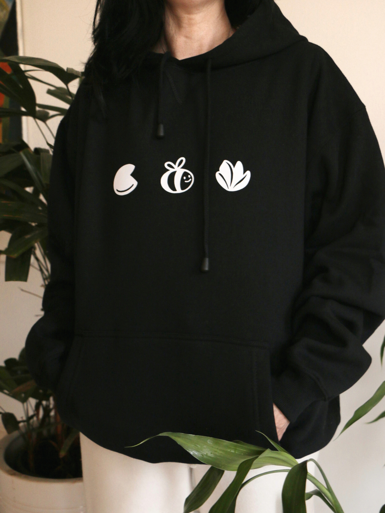 Black hoodie with white design hotsell