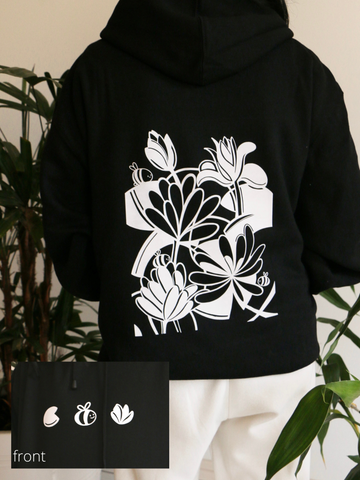 lotus pond black hoodie | white design