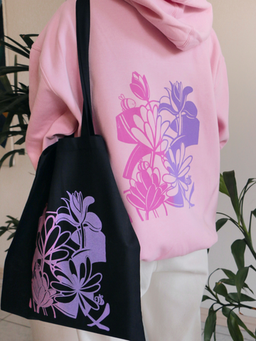 pink lotus pond hoodie and tote bag SPECIAL BUNDLE